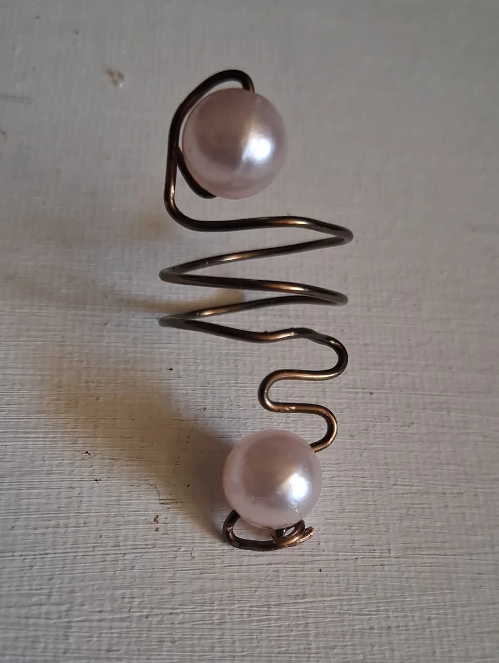 Handcrafted Pink Pearl Spiral Copper Wire Ring- By Creative Souls Vibe